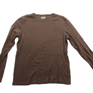 St Johns Bay Shirt Womens Medium Brown Long Sleeve Crewneck 100% Cotton Casual